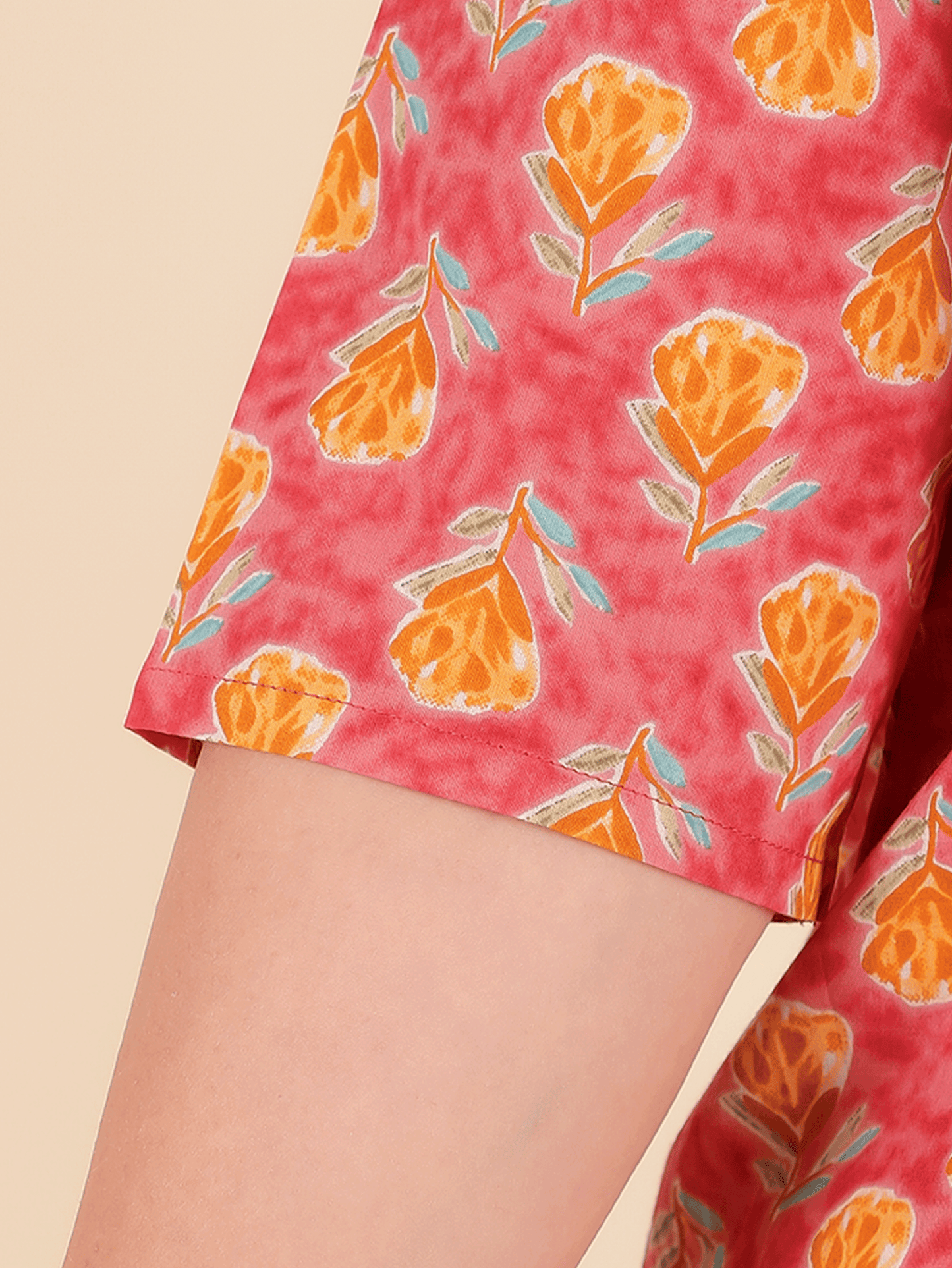 Soft Cotton Floral A-line Peach Kurta