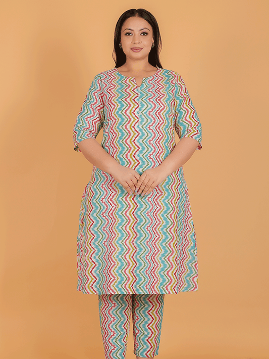 Soft Cotton Chevron A-line Multicolor Kurta