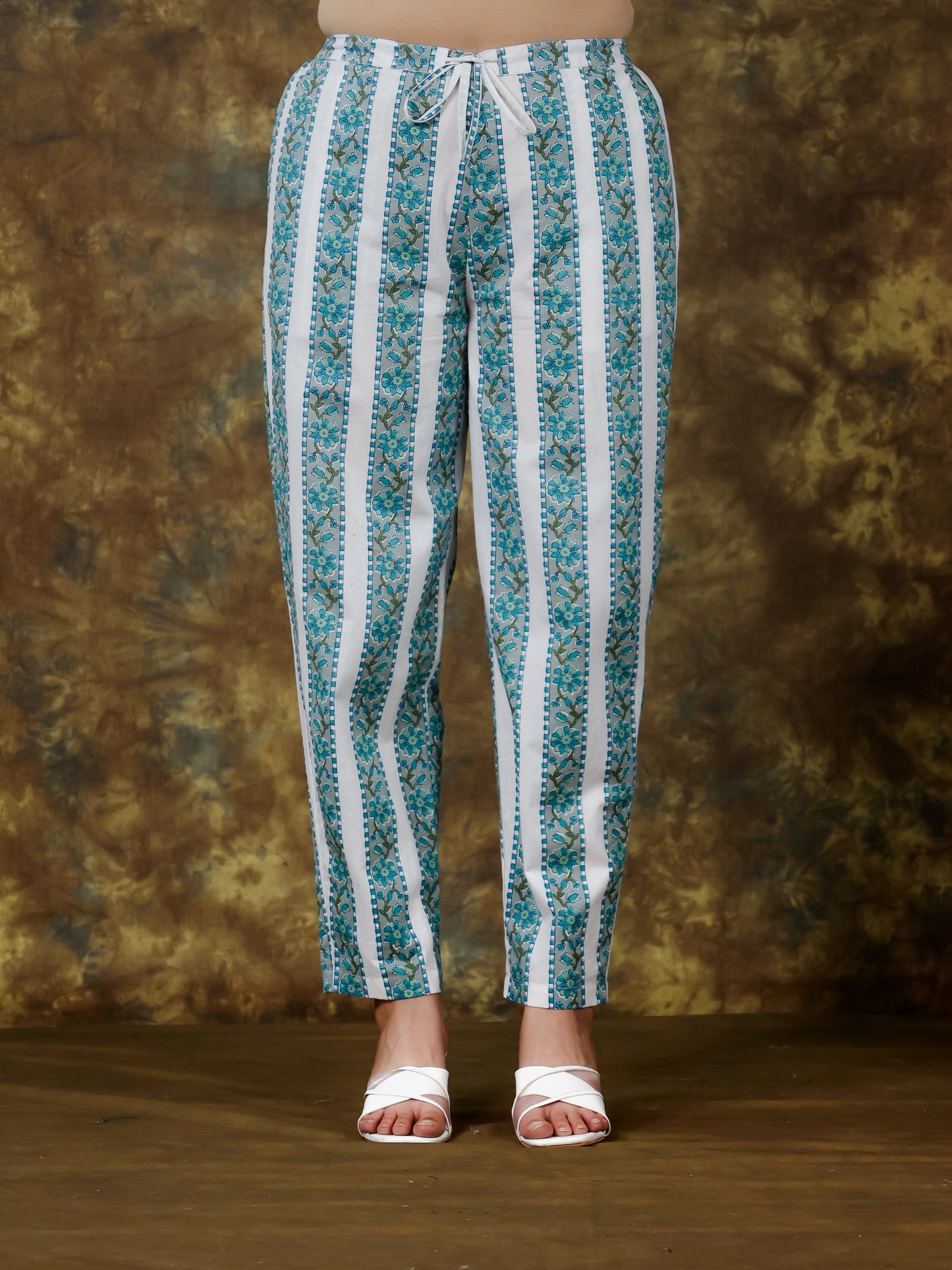 Soft Cotton Floral White Tapered Trousers