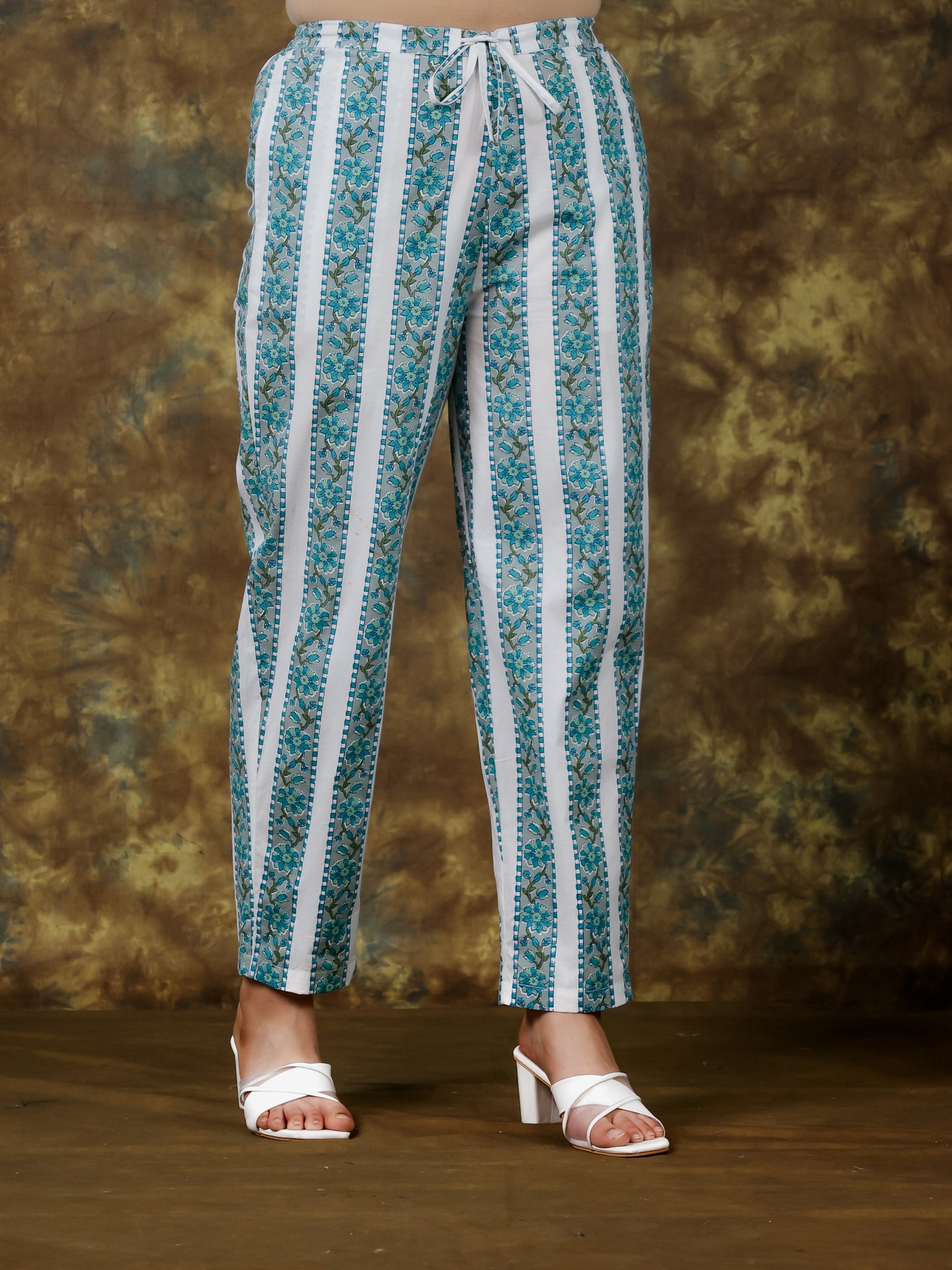 Soft Cotton Floral White Tapered Trousers