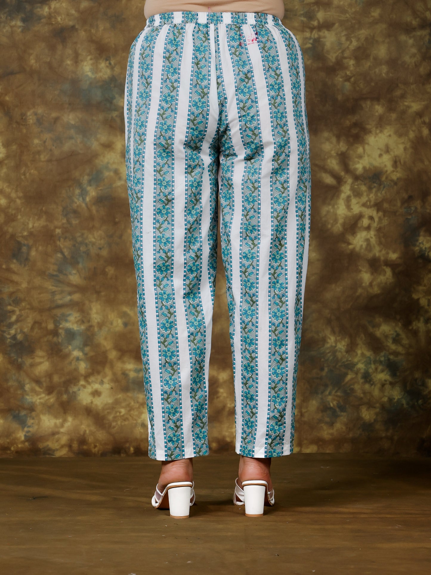 Soft Cotton Floral White Tapered Trousers