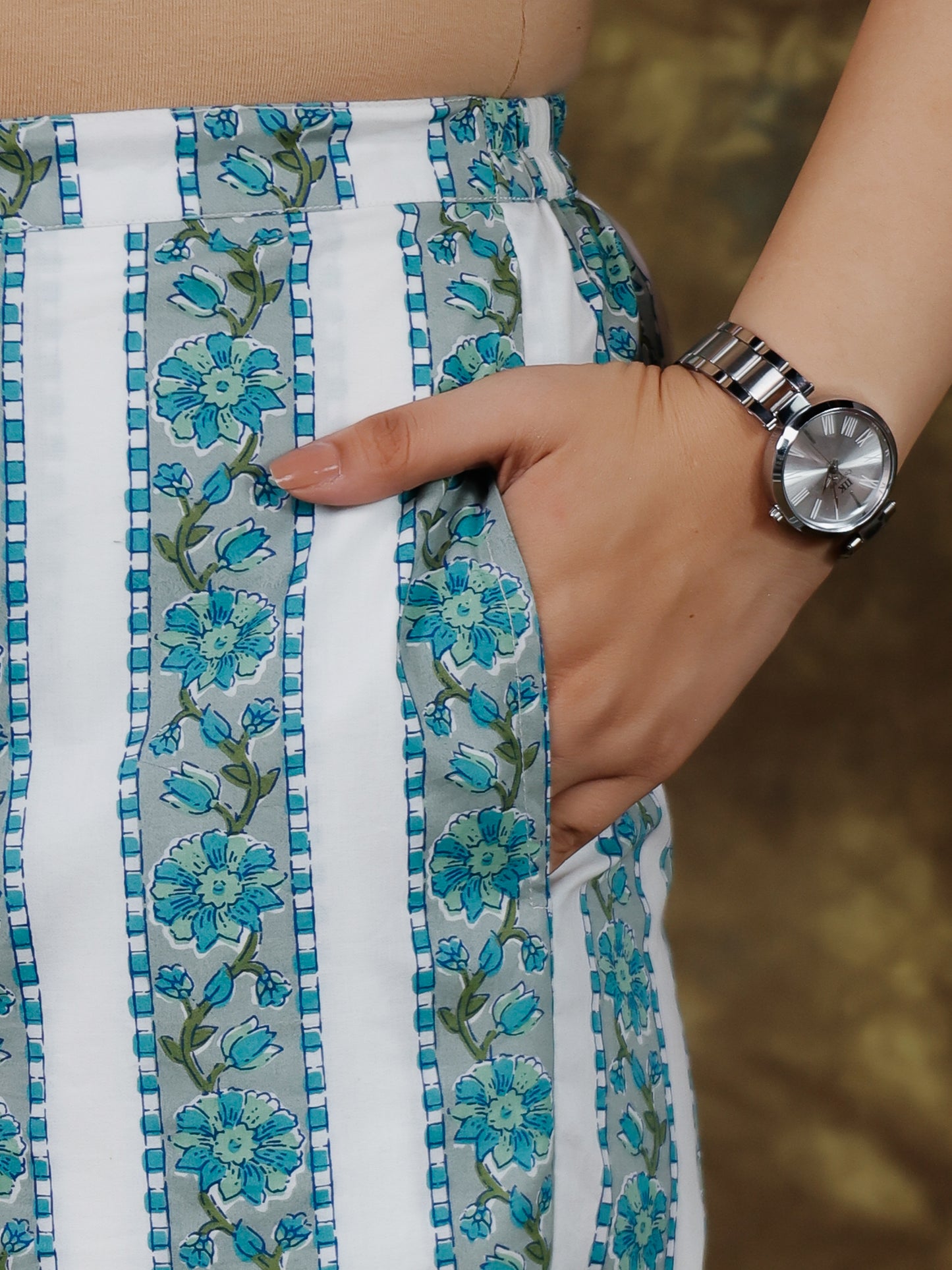 Soft Cotton Floral White Tapered Trousers