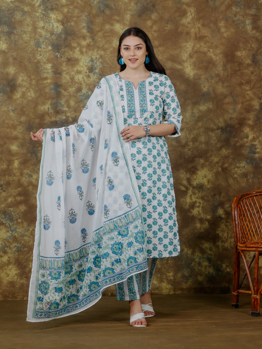 Voile Cotton Floral White Dupatta