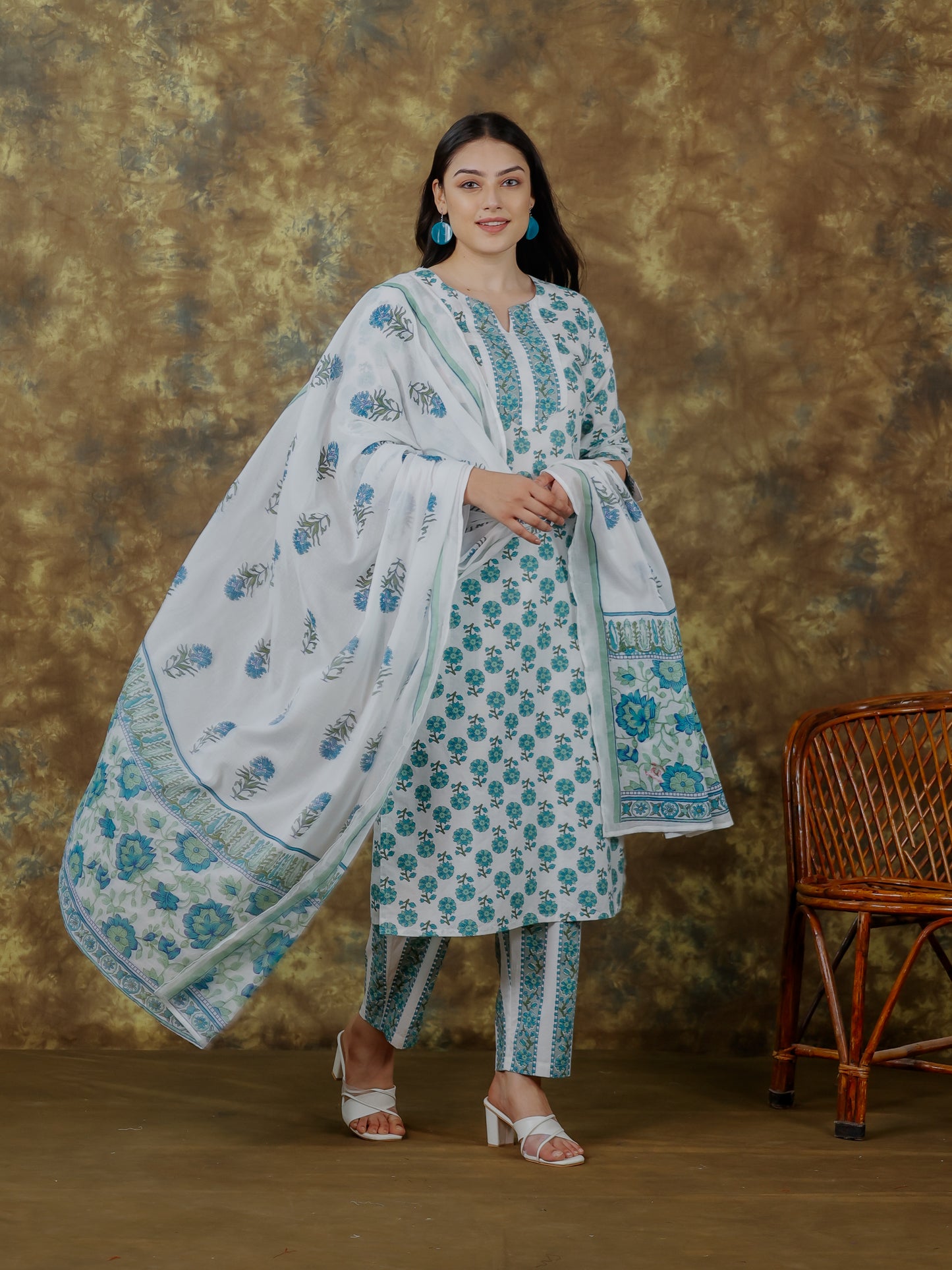Voile Cotton Floral White Dupatta