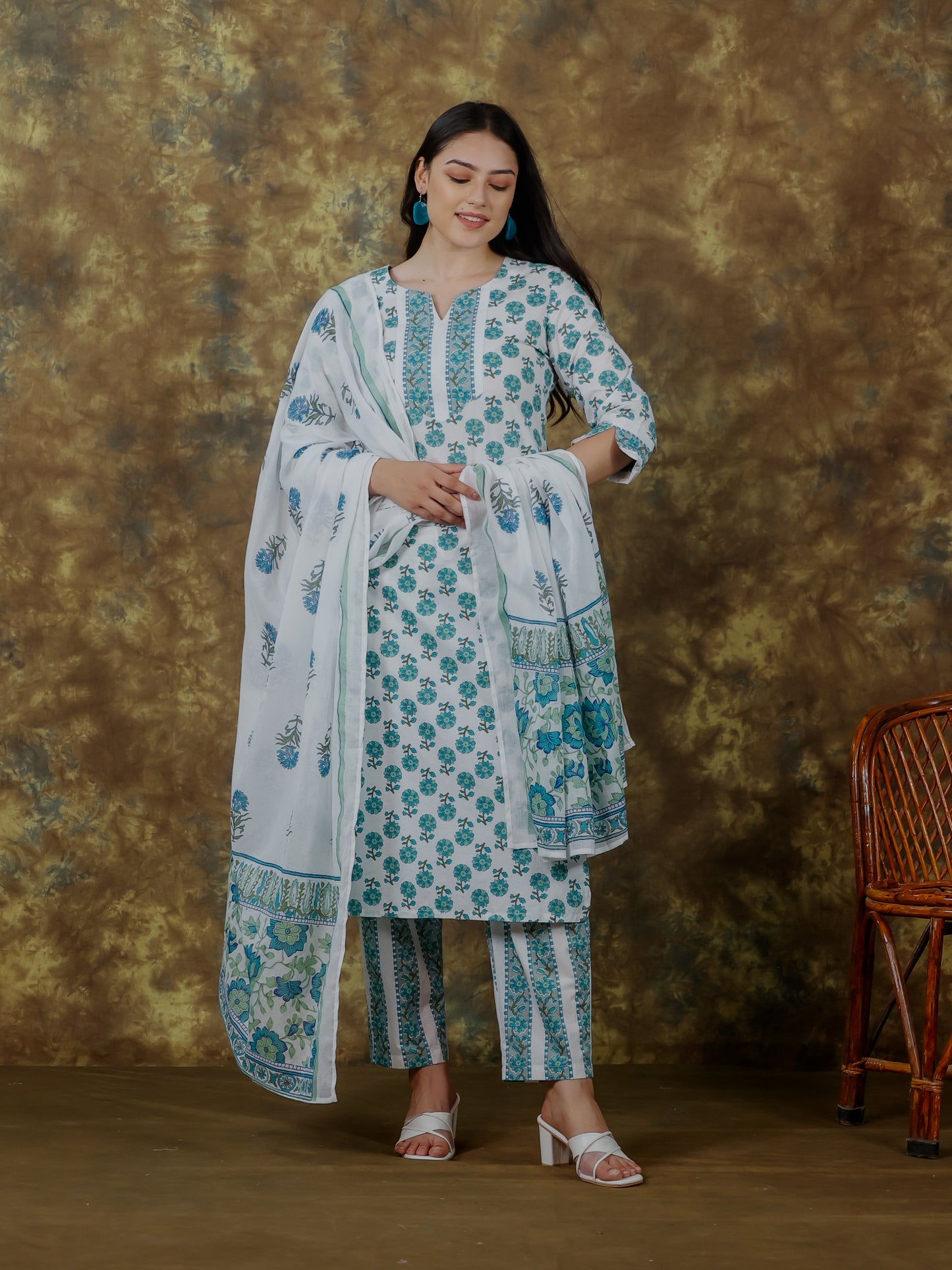 Voile Cotton Floral White Dupatta