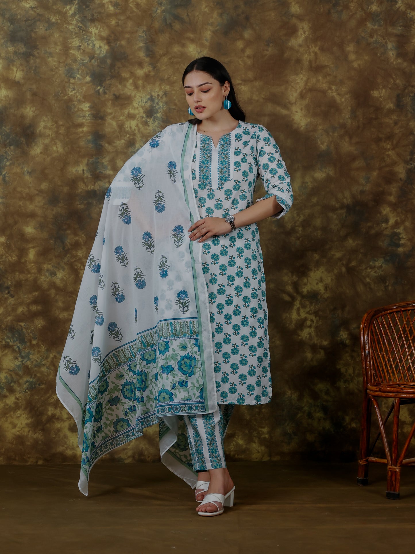 Voile Cotton Floral White Dupatta