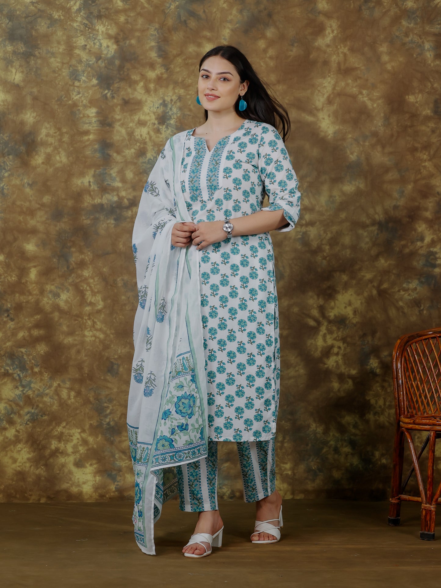 Soft Cotton Floral Straight White Kurta