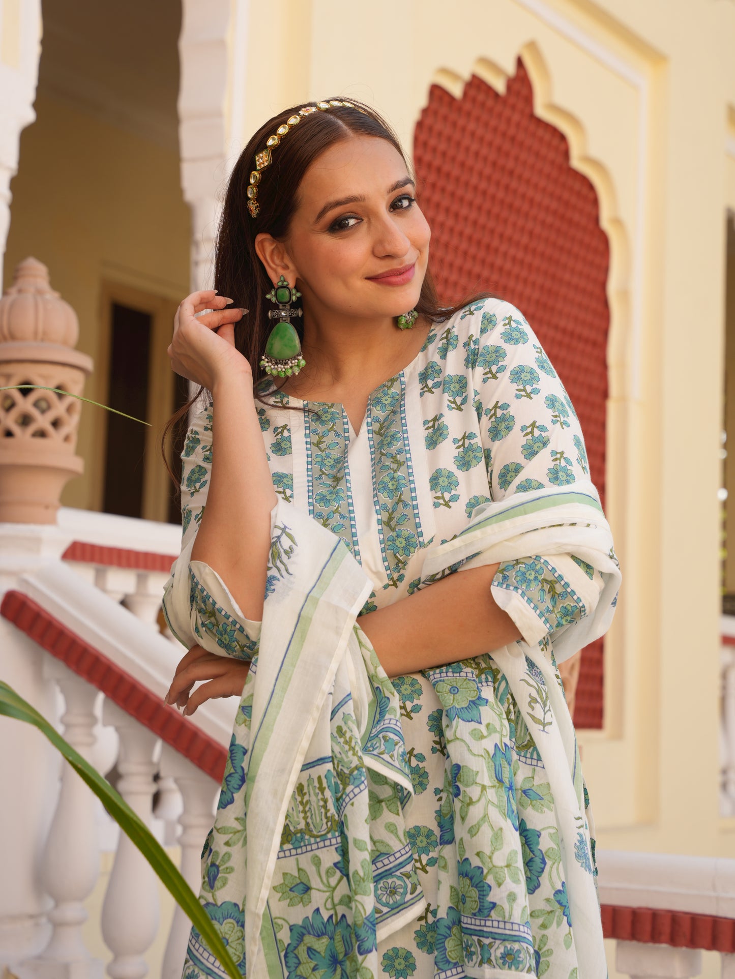 Soft Cotton Floral Straight White Kurta