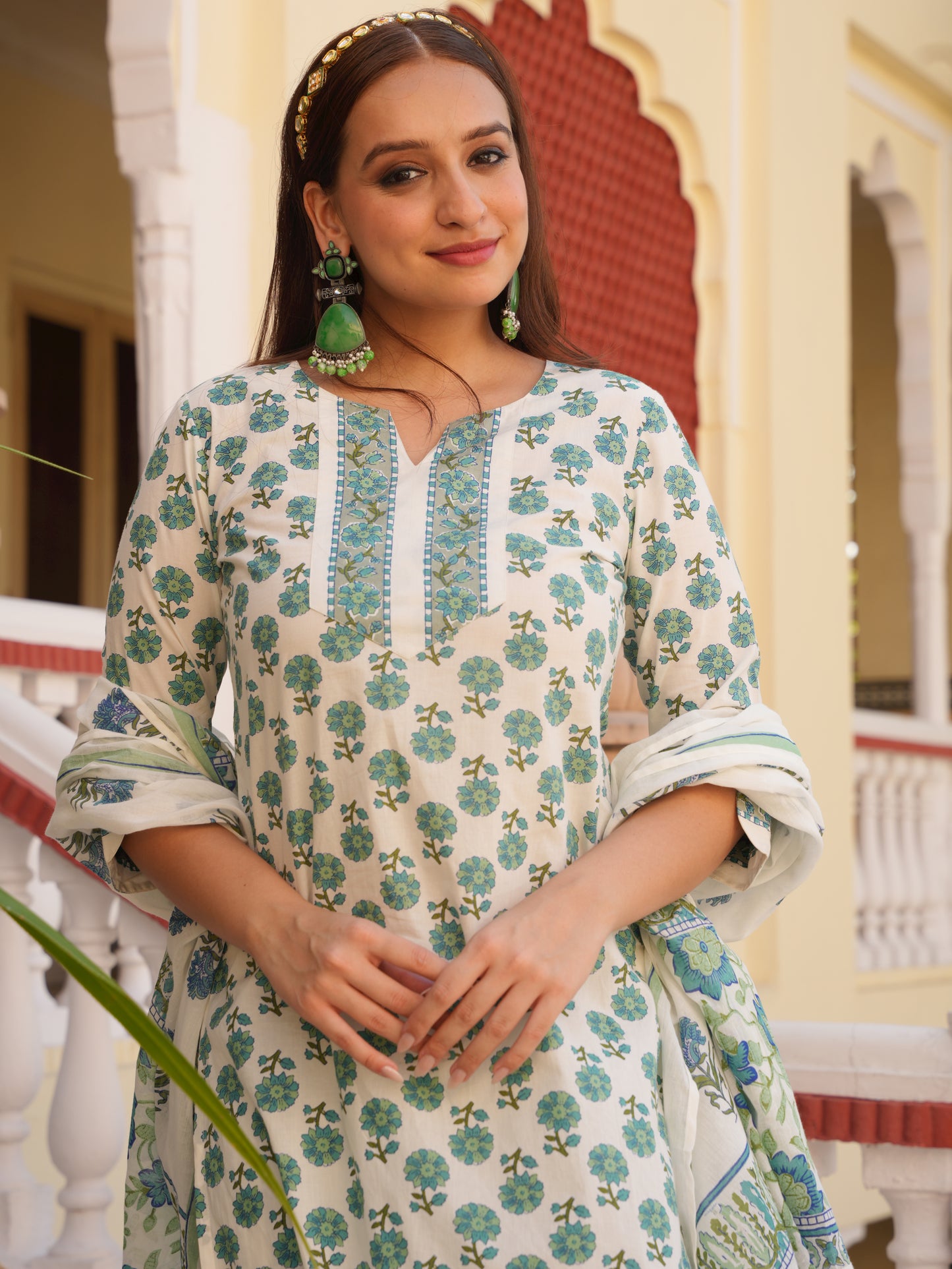 Soft Cotton Floral Straight White Kurta