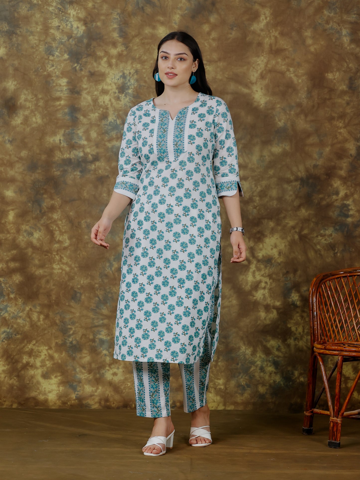 Soft Cotton Floral Straight White Kurta