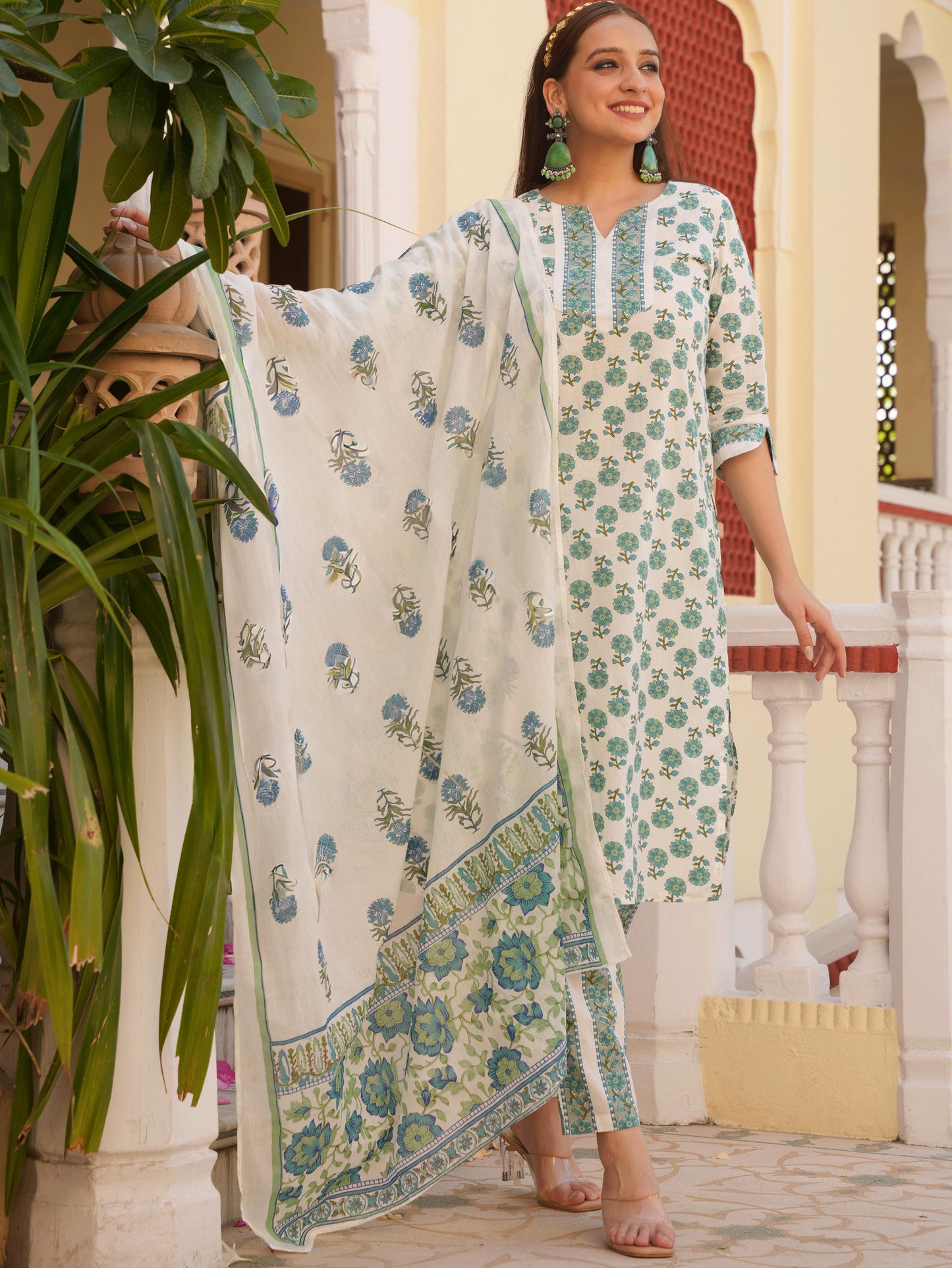 Soft Cotton Floral Straight White Kurta