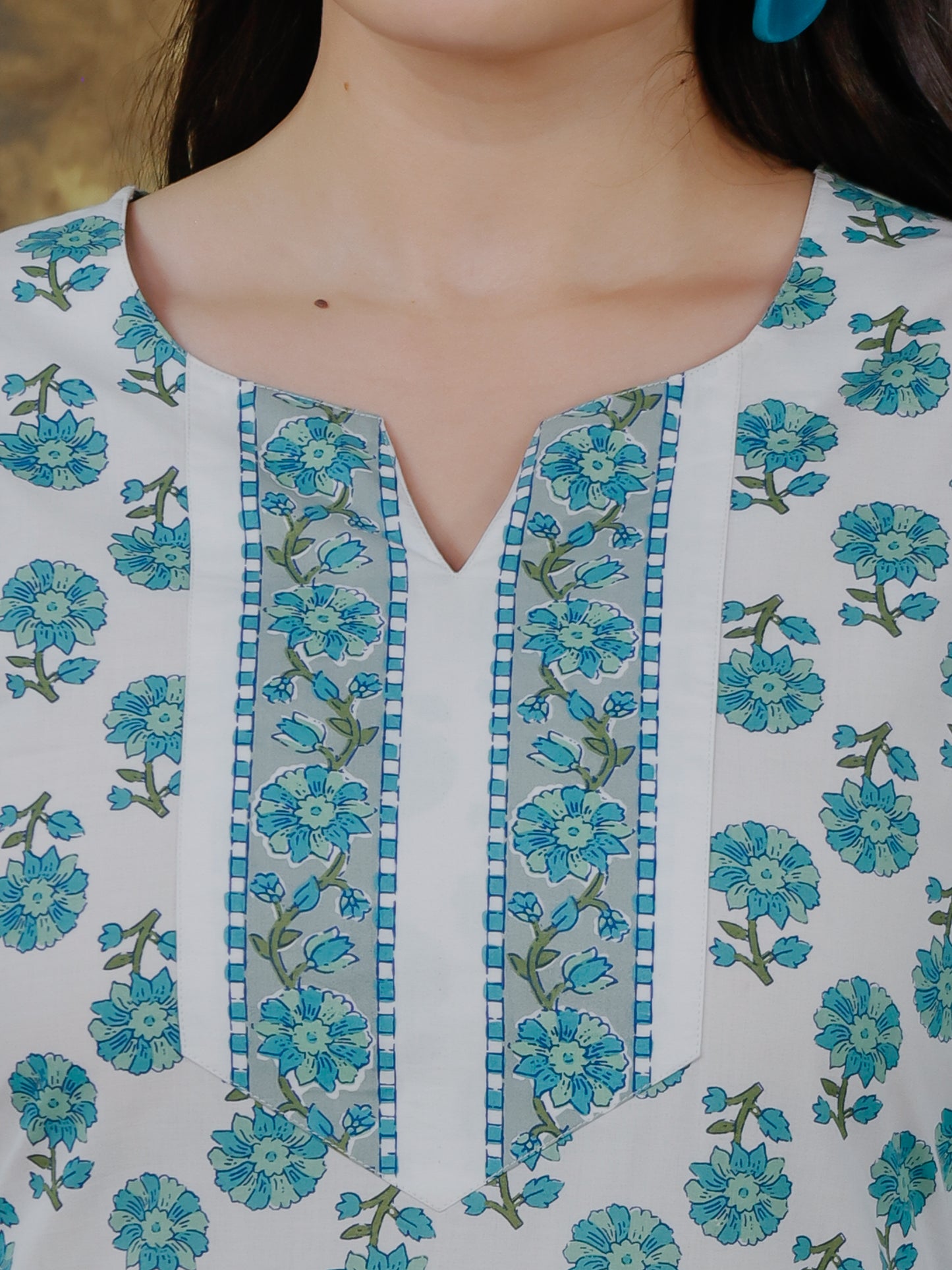 Soft Cotton Floral Straight White Kurta