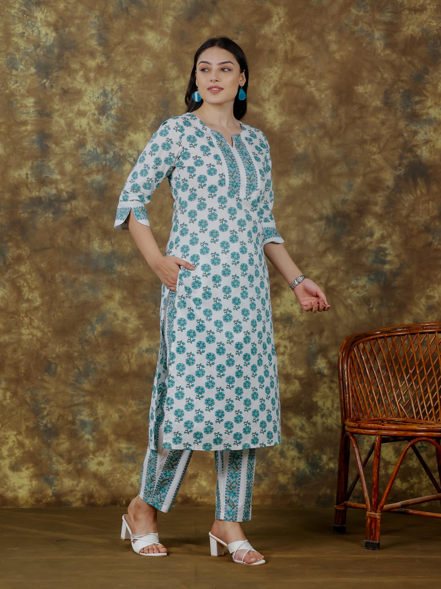 Soft Cotton Floral Straight White Kurta