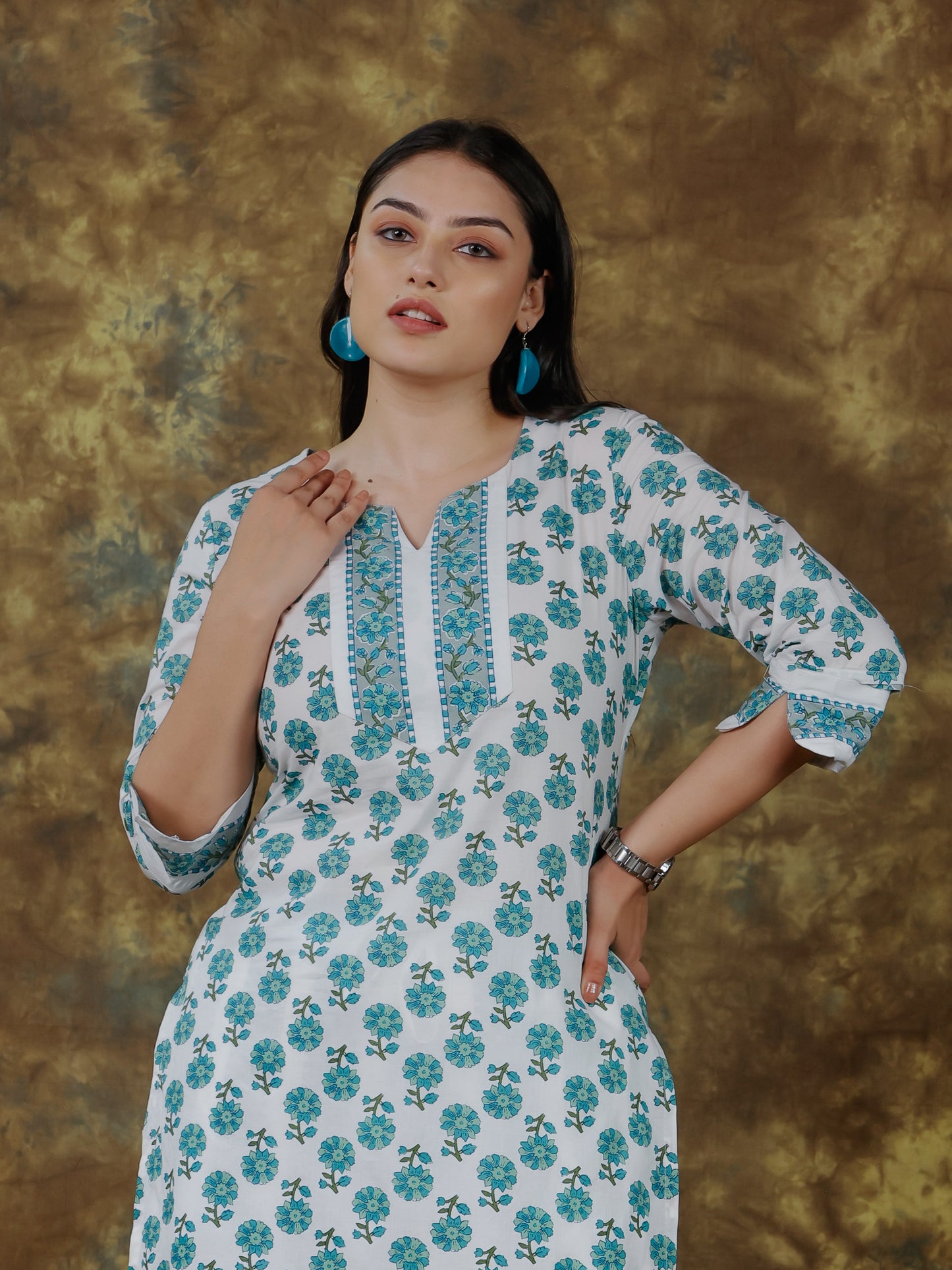 Soft Cotton Floral Straight White Kurta