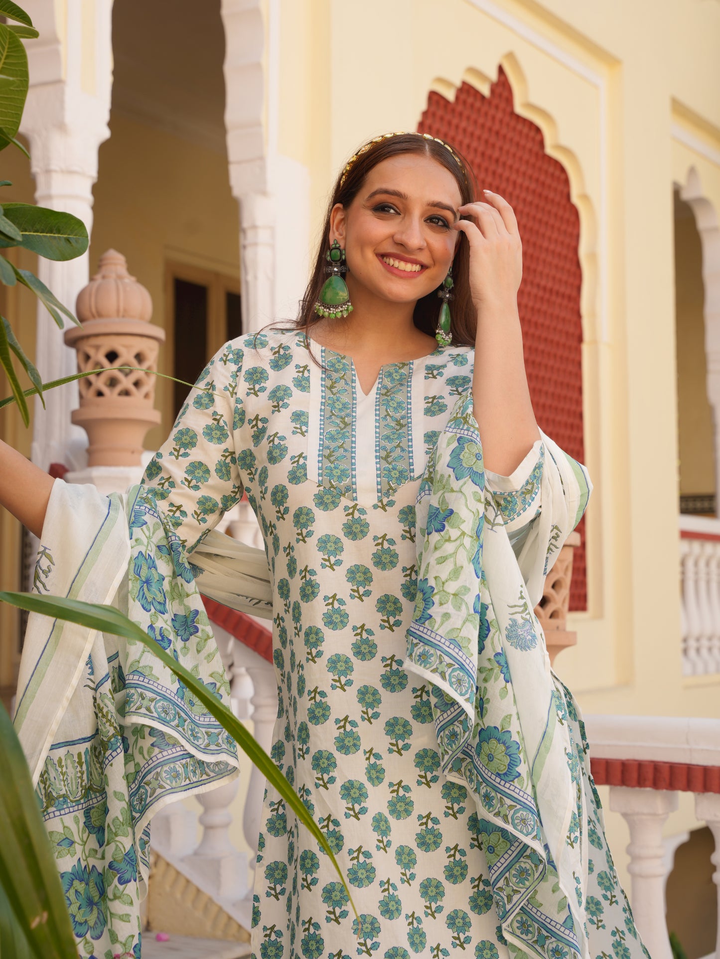 Soft Cotton Floral Straight White Kurta