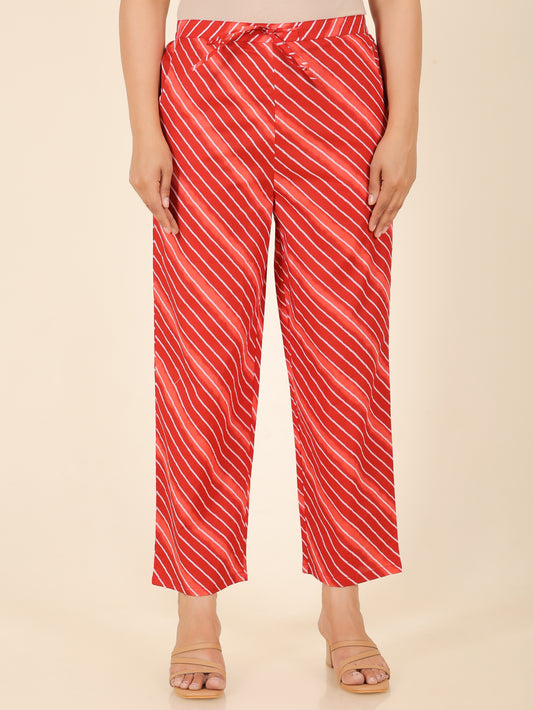 Soft Cotton Leheriya Red Straight Trousers