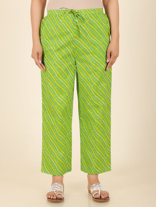 Soft Cotton Leheriya Green Straight Trousers