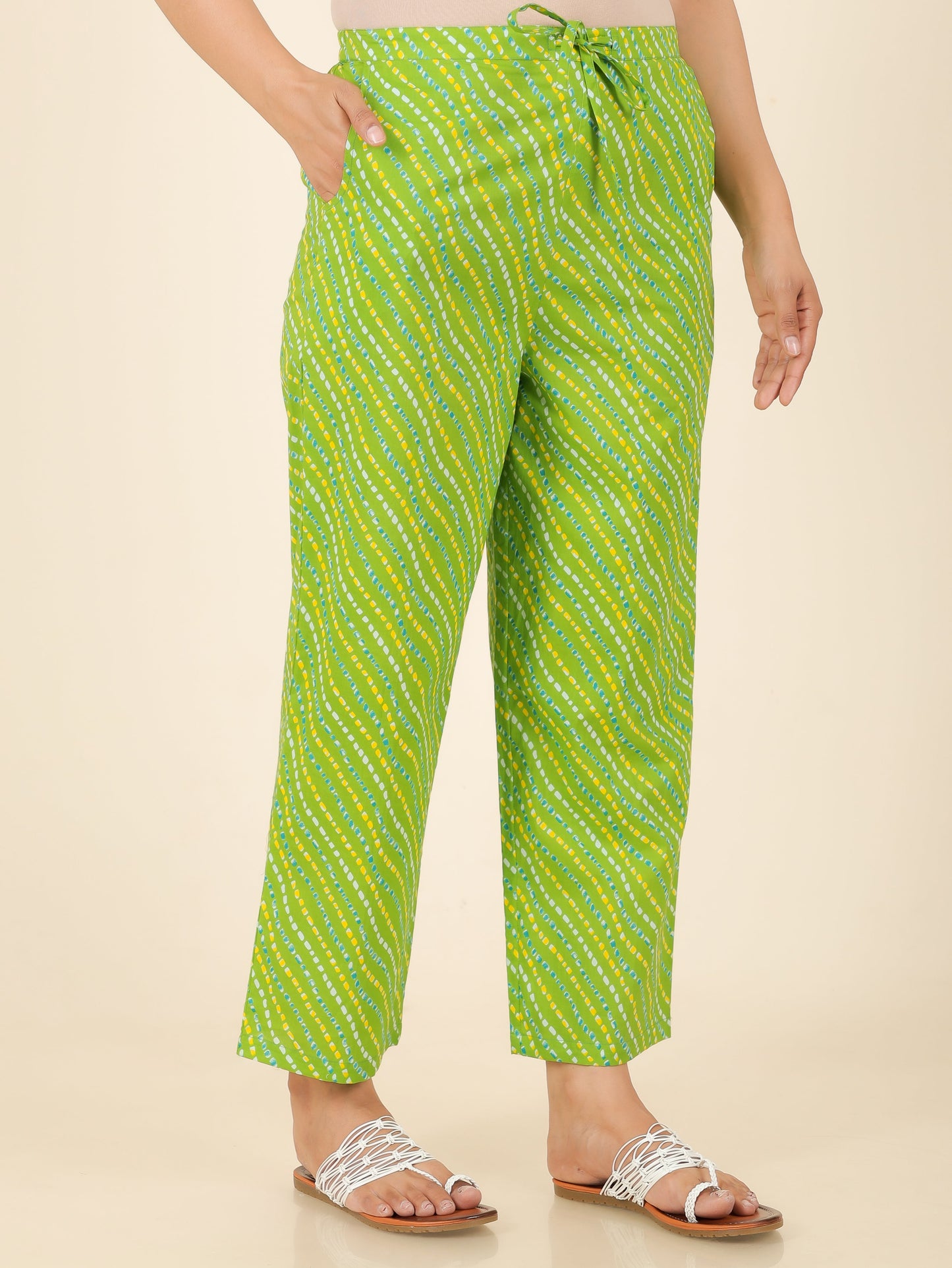 Soft Cotton Bandhani Straight Green Kurta