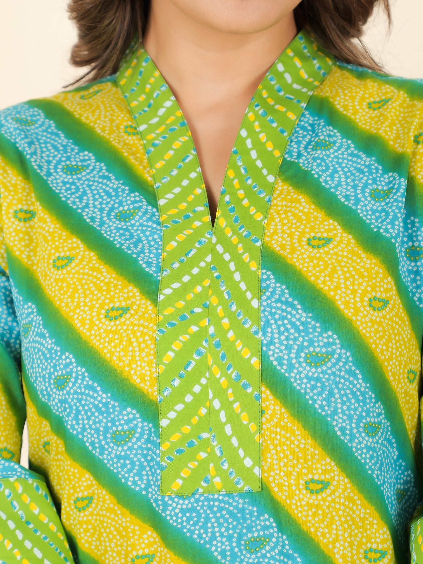 Soft Cotton Bandhani Straight Green Kurta