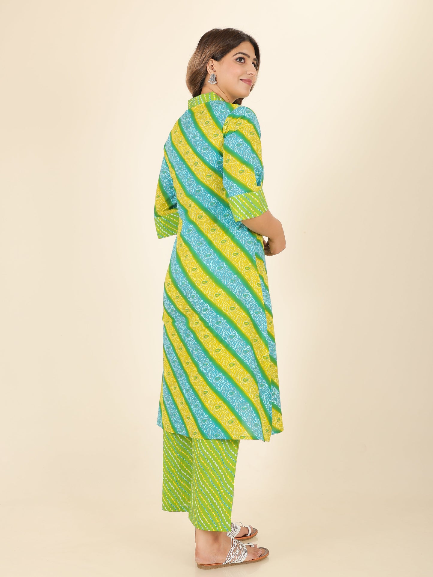 Soft Cotton Bandhani Straight Green Kurta