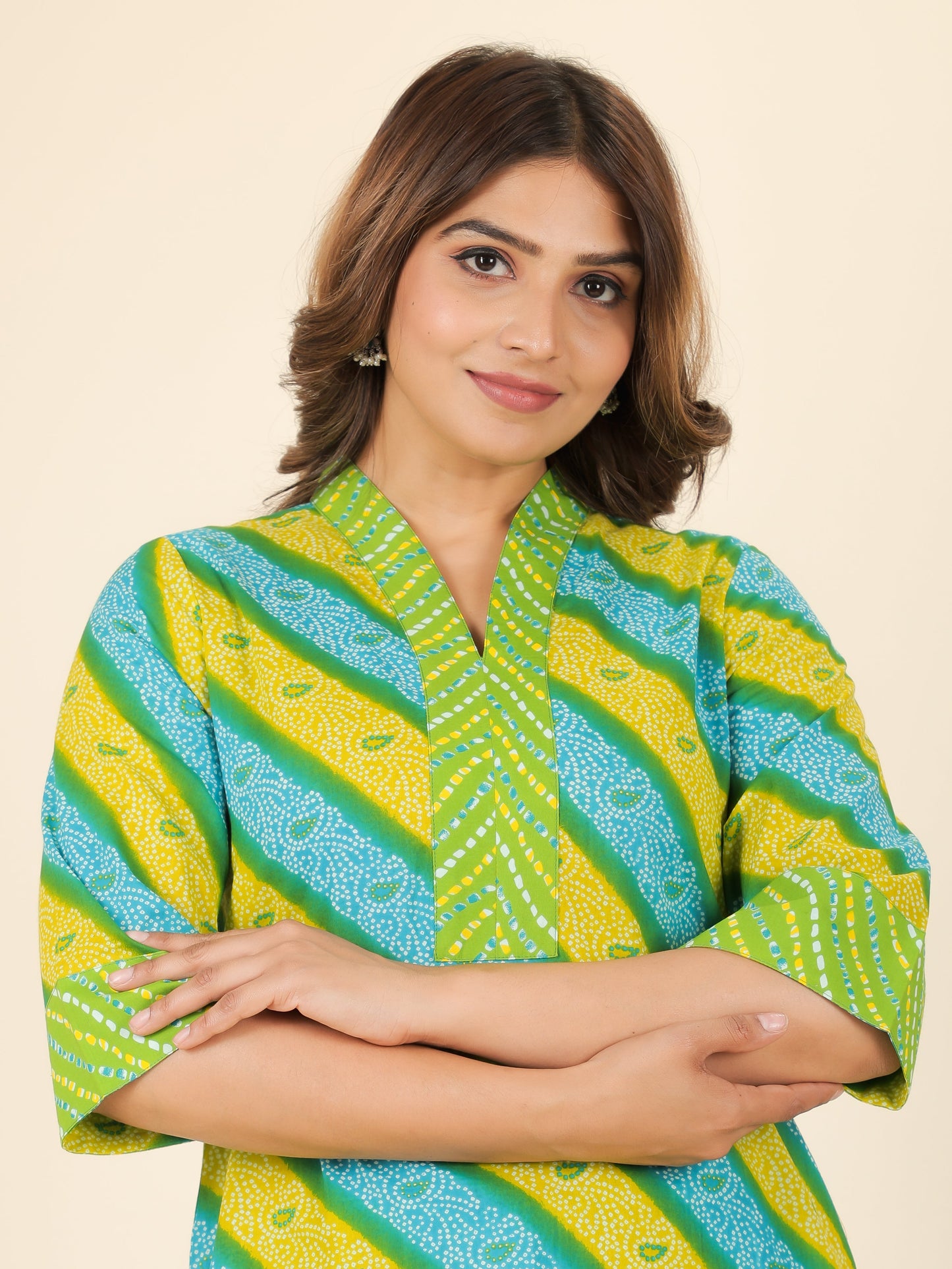 Soft Cotton Bandhani Straight Green Kurta