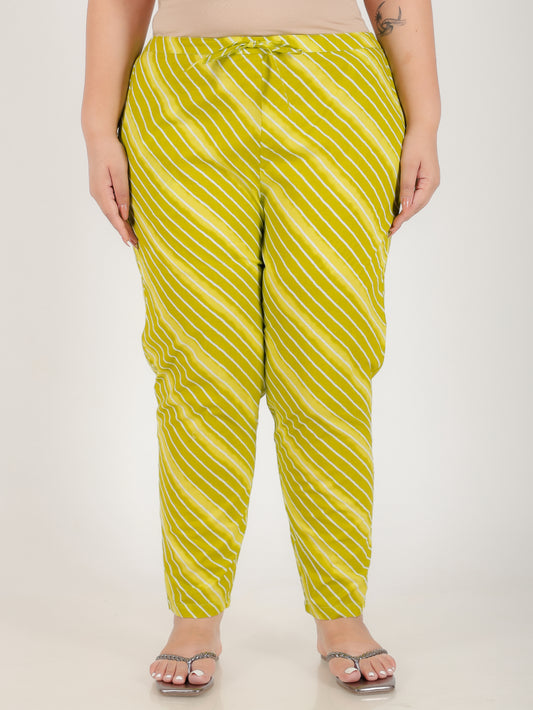 Soft Cotton Leheriya Green Tapered Trousers