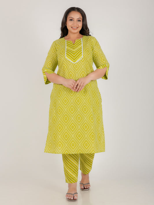 Soft Cotton Bandhani Straight Green Kurta