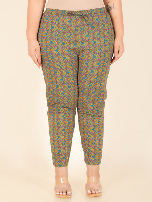 Soft Cotton Geometric Blue Tapered Trousers