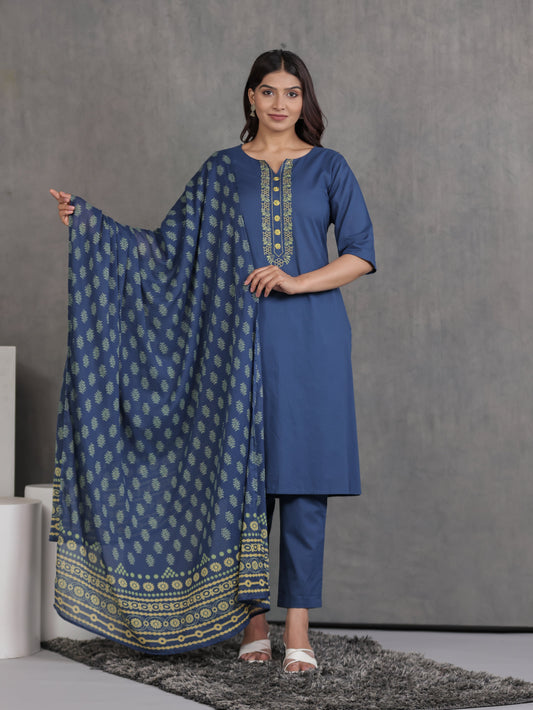 Cotton Voile Butti Indigo blue Dupatta