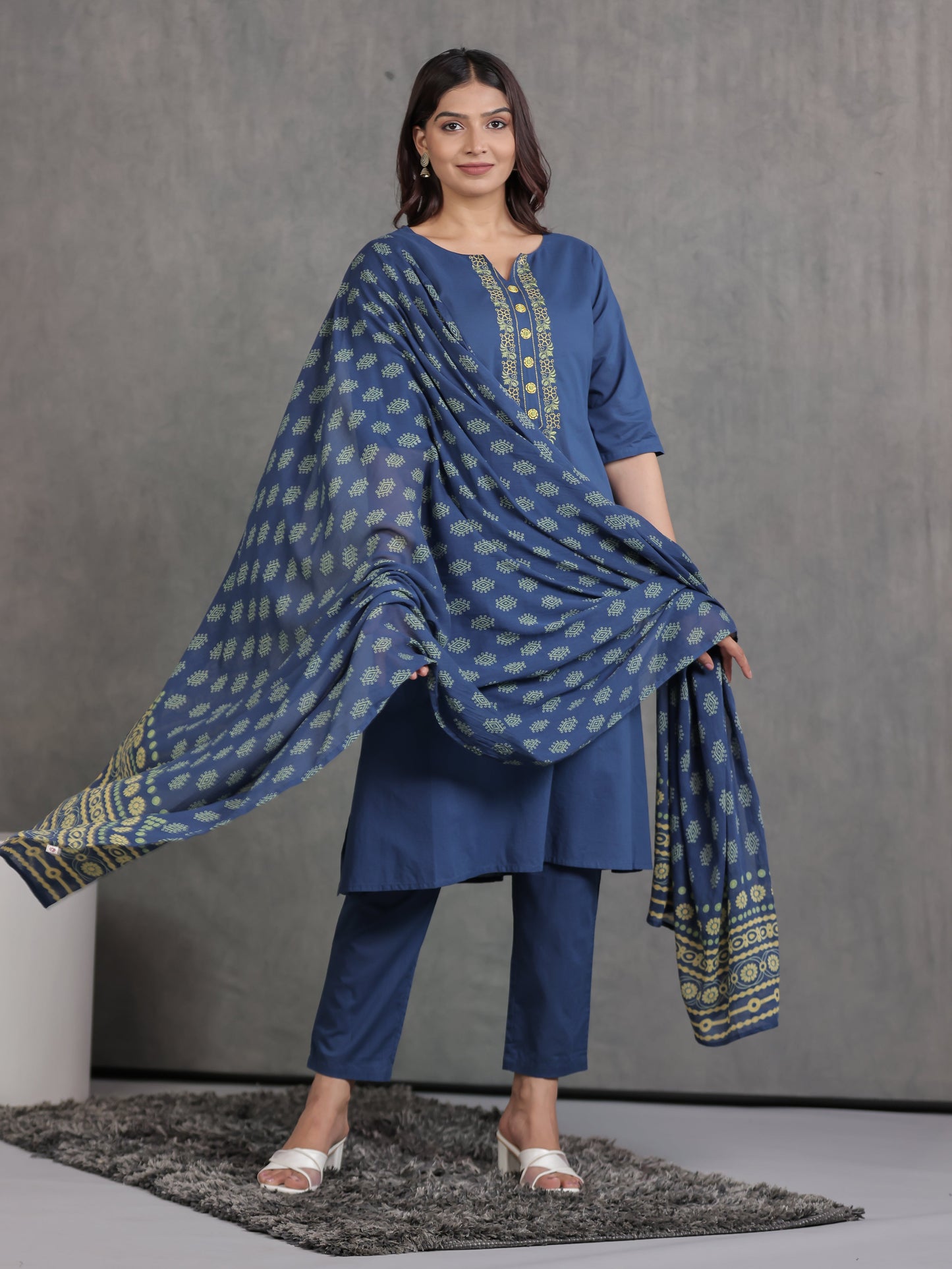 Cotton Voile Butti Indigo blue Dupatta