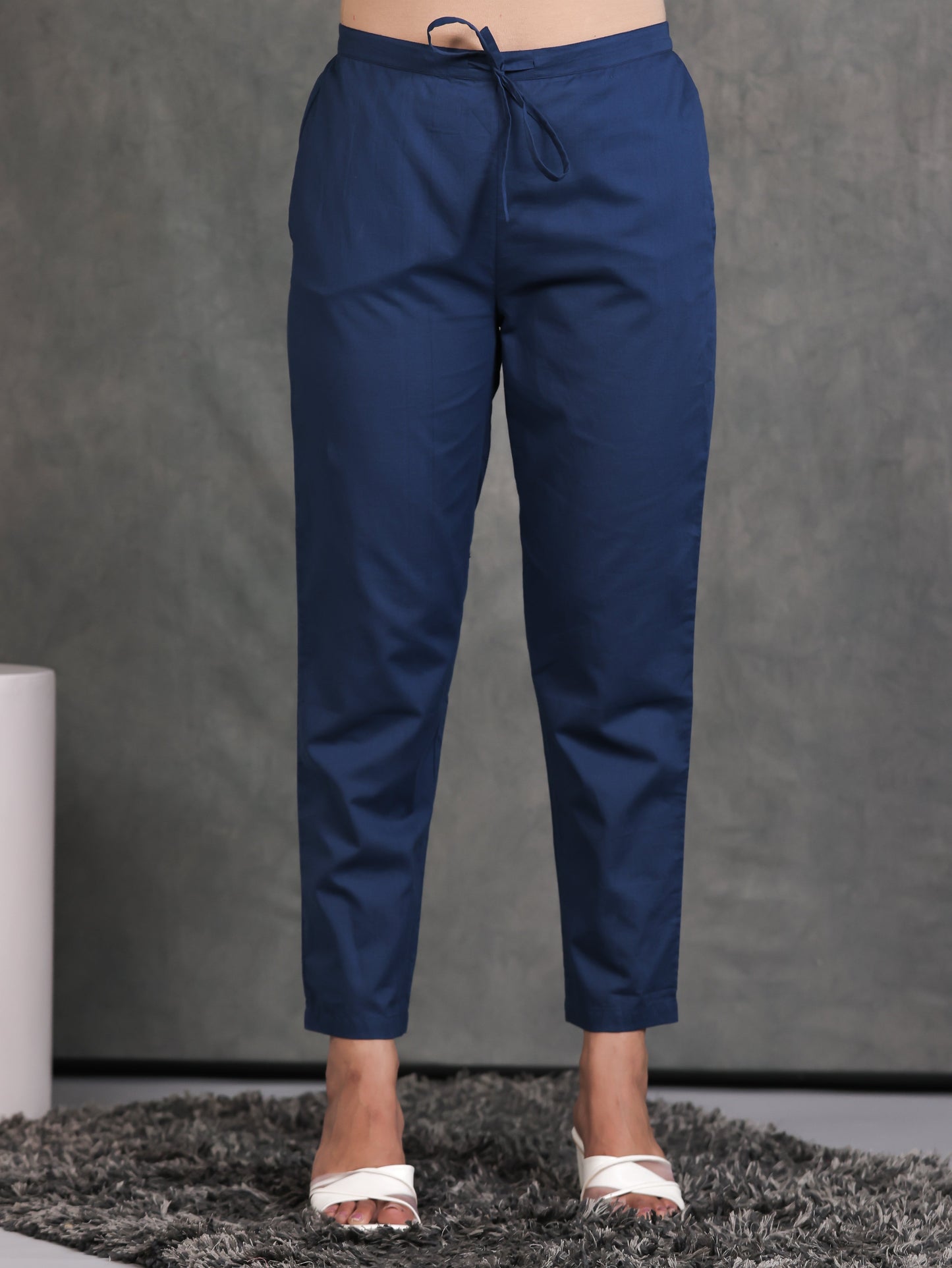 Embroidered Soft Cotton Solid A-line Blue Kurta