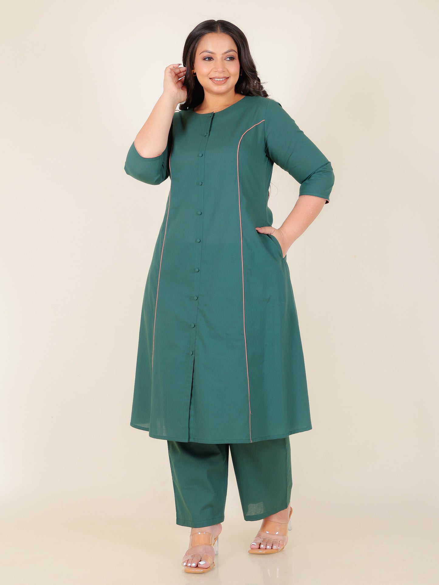 Soft Cotton Solid A-line Green Kurta