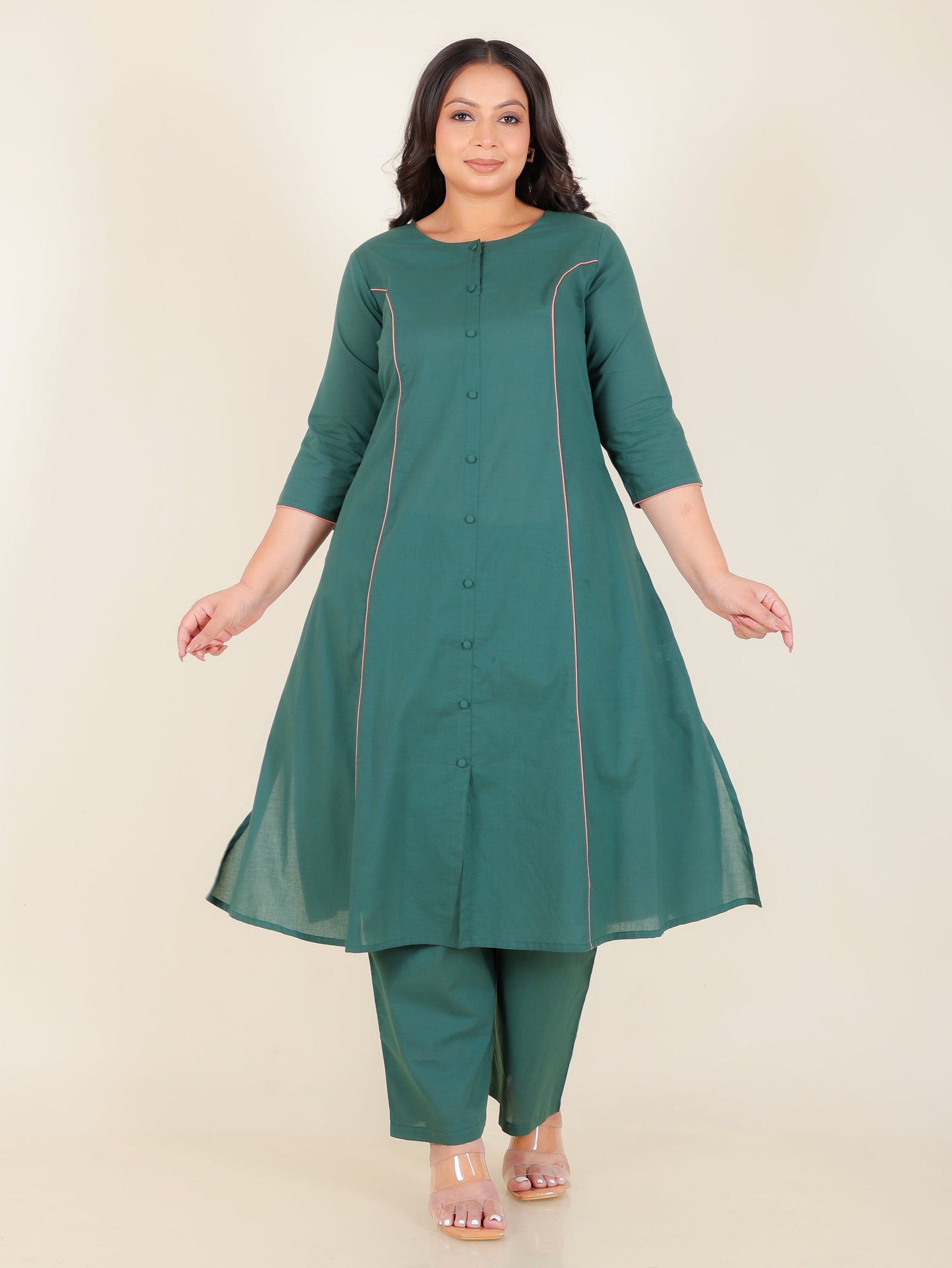 Soft Cotton Solid A-line Green Kurta