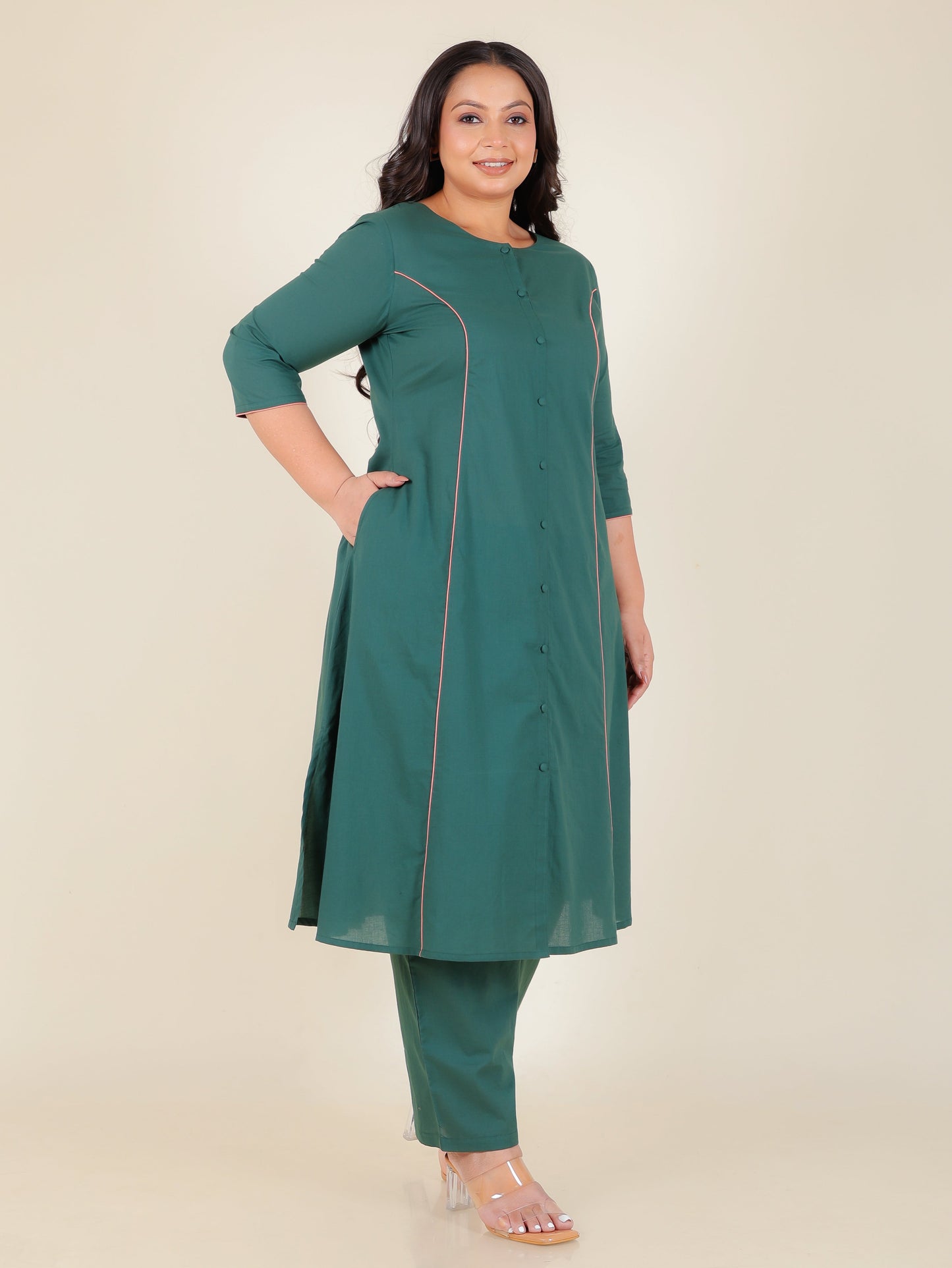 Soft Cotton Solid A-line Green Kurta