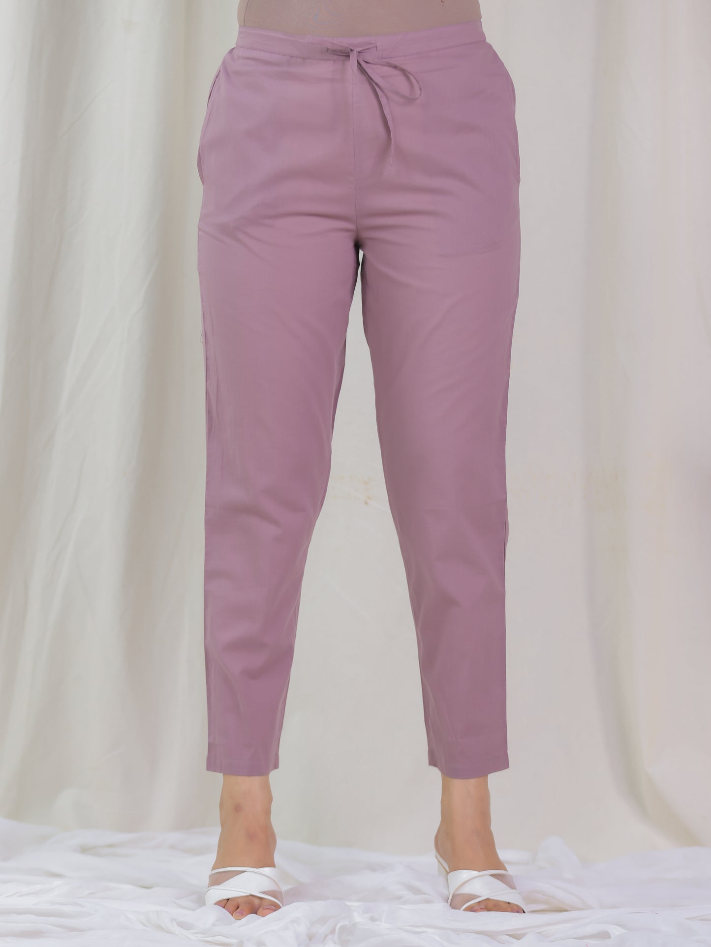 Soft Cotton Solid Purple Tapered Trousers