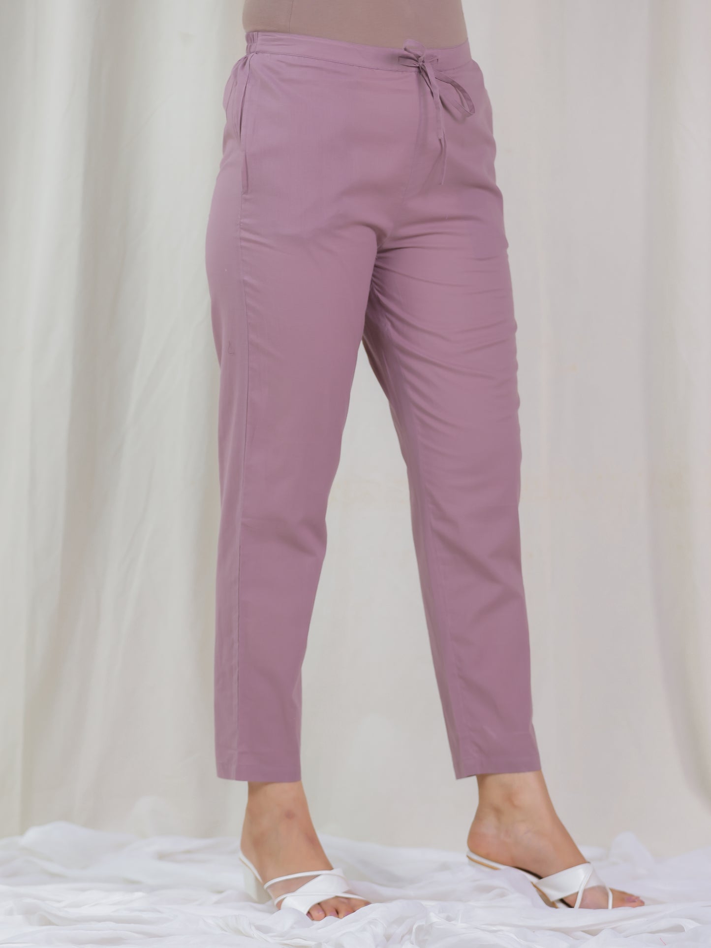 Soft Cotton Solid Purple Tapered Trousers