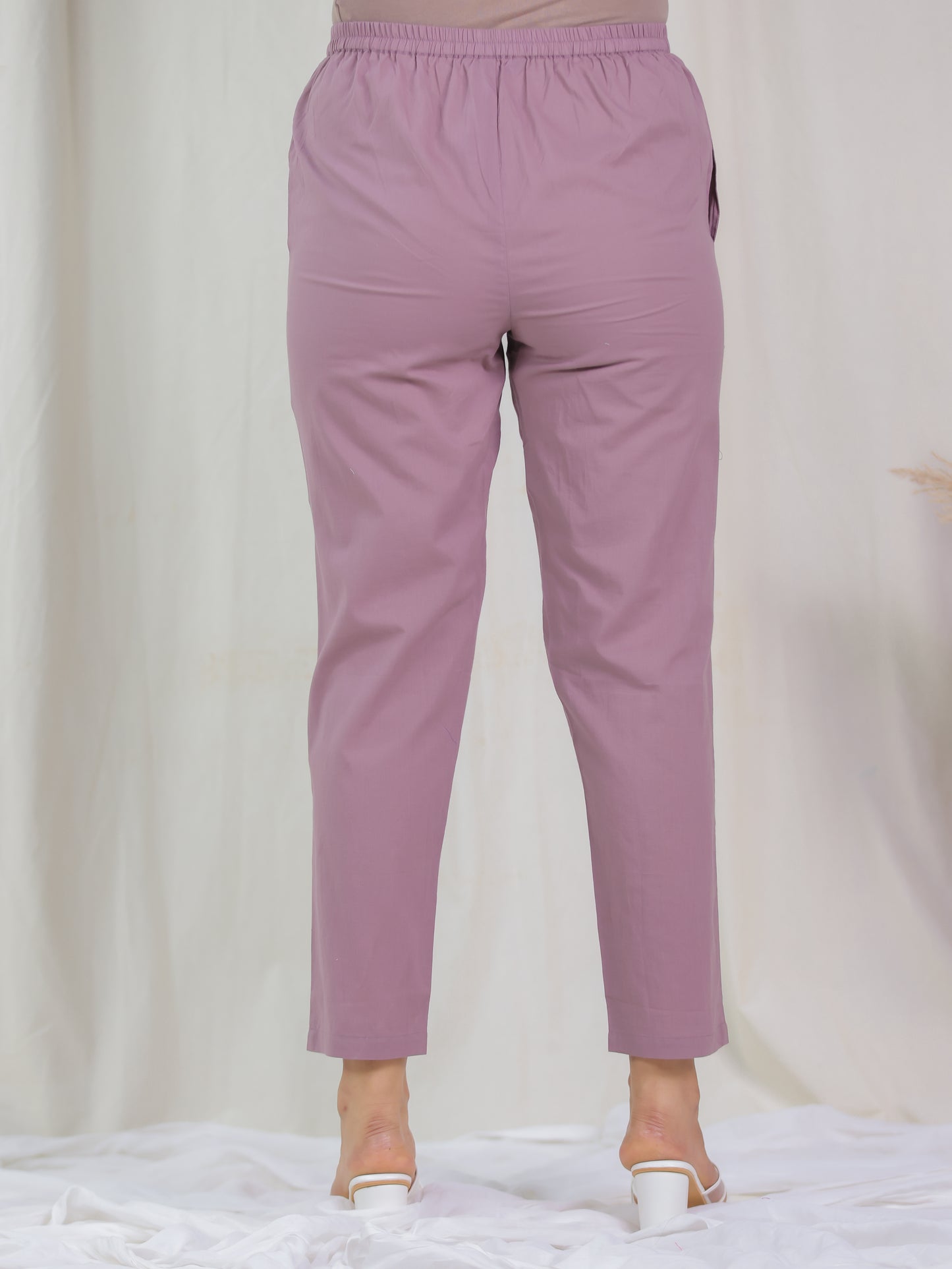 Soft Cotton Solid Purple Tapered Trousers