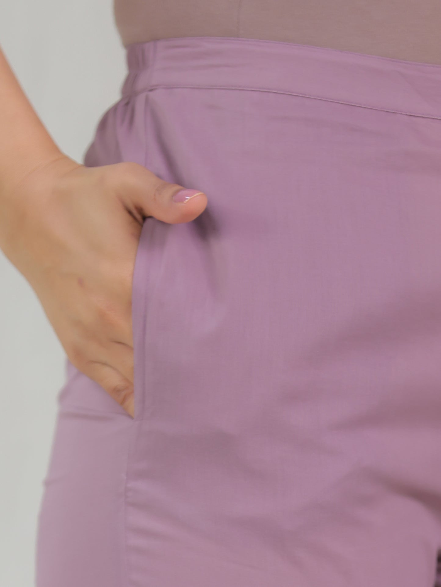 Soft Cotton Solid Purple Tapered Trousers