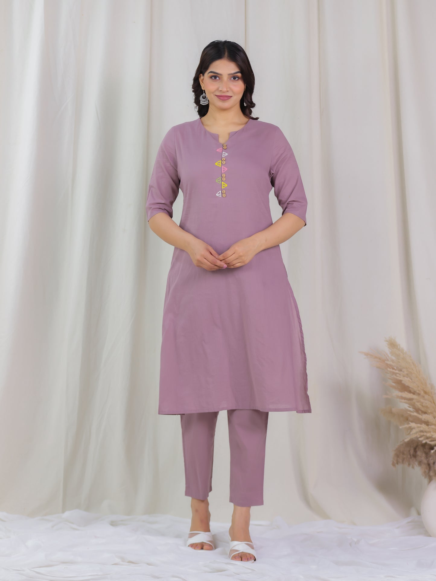 Soft Cotton Solid A-line Purple Kurta