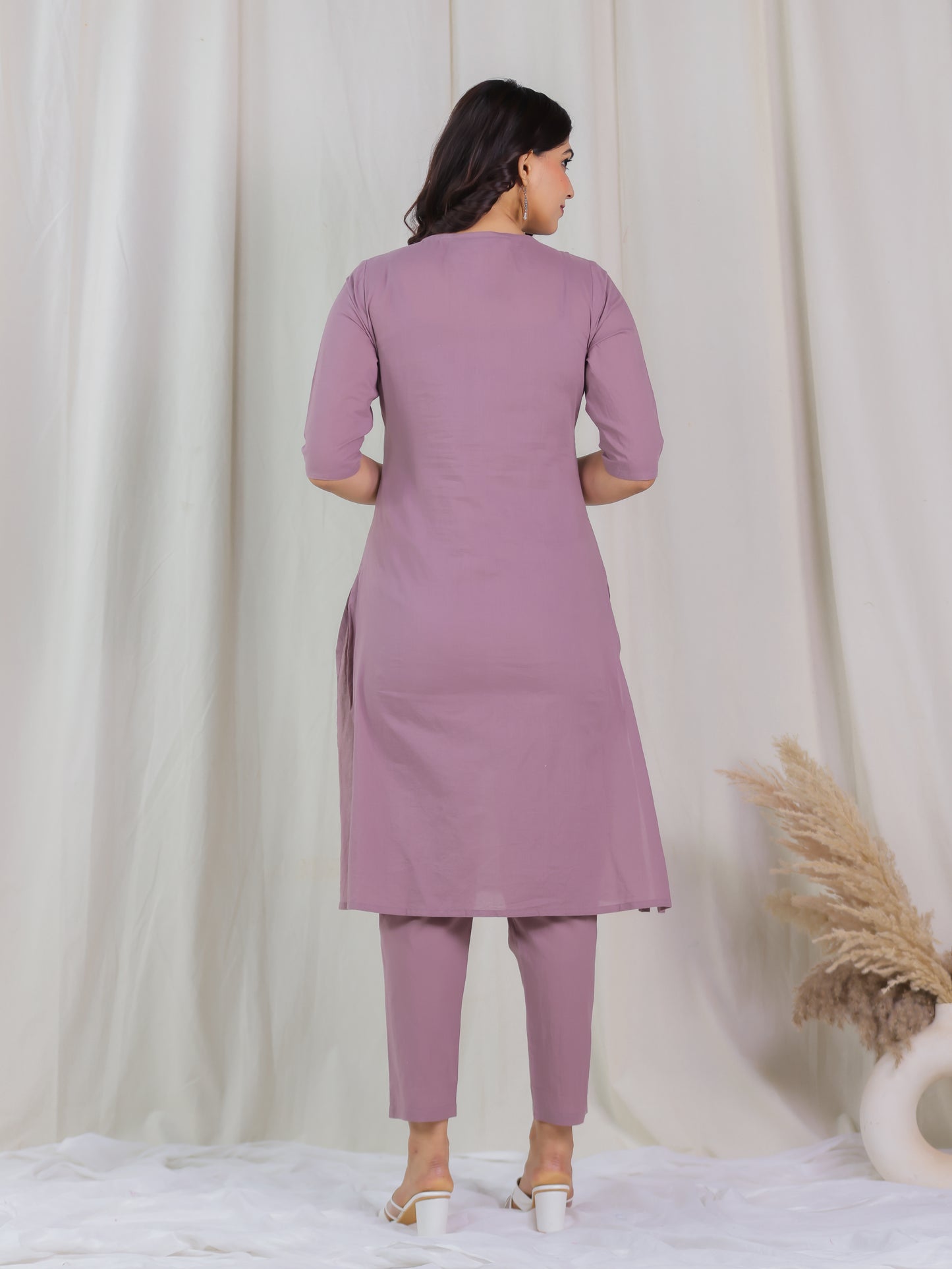 Soft Cotton Solid A-line Purple Kurta