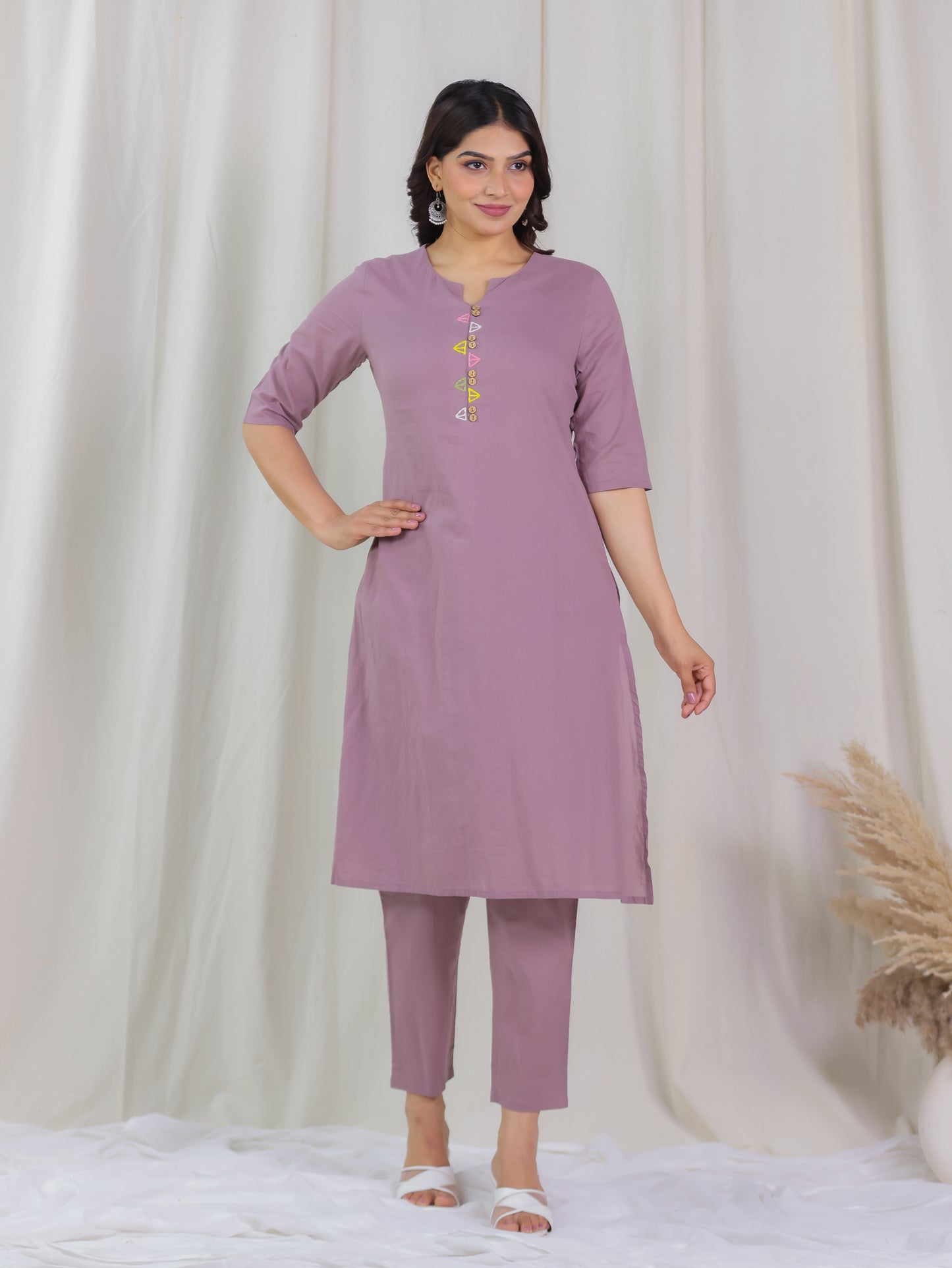 Soft Cotton Solid A-line Purple Kurta
