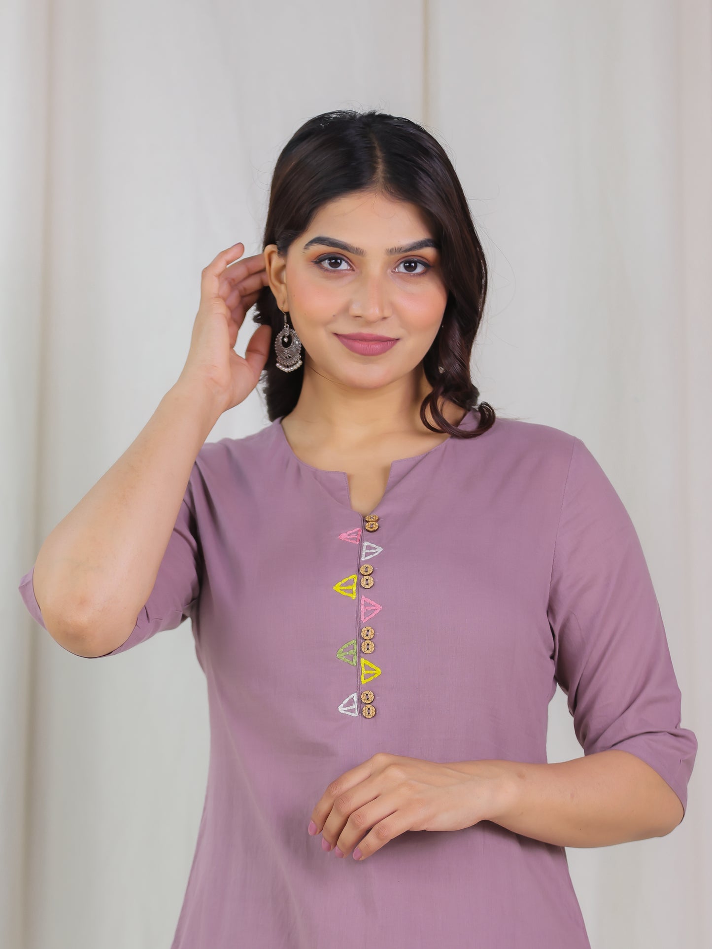 Soft Cotton Solid A-line Purple Kurta