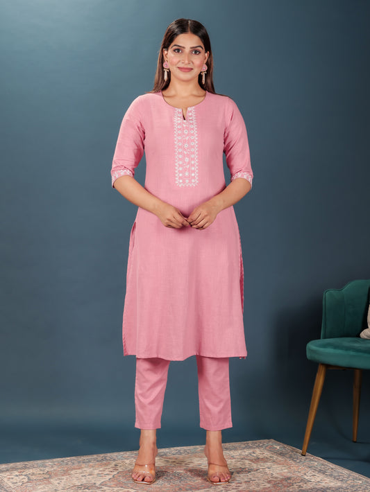 Natural Cotton Solid A-line Pink Kurta