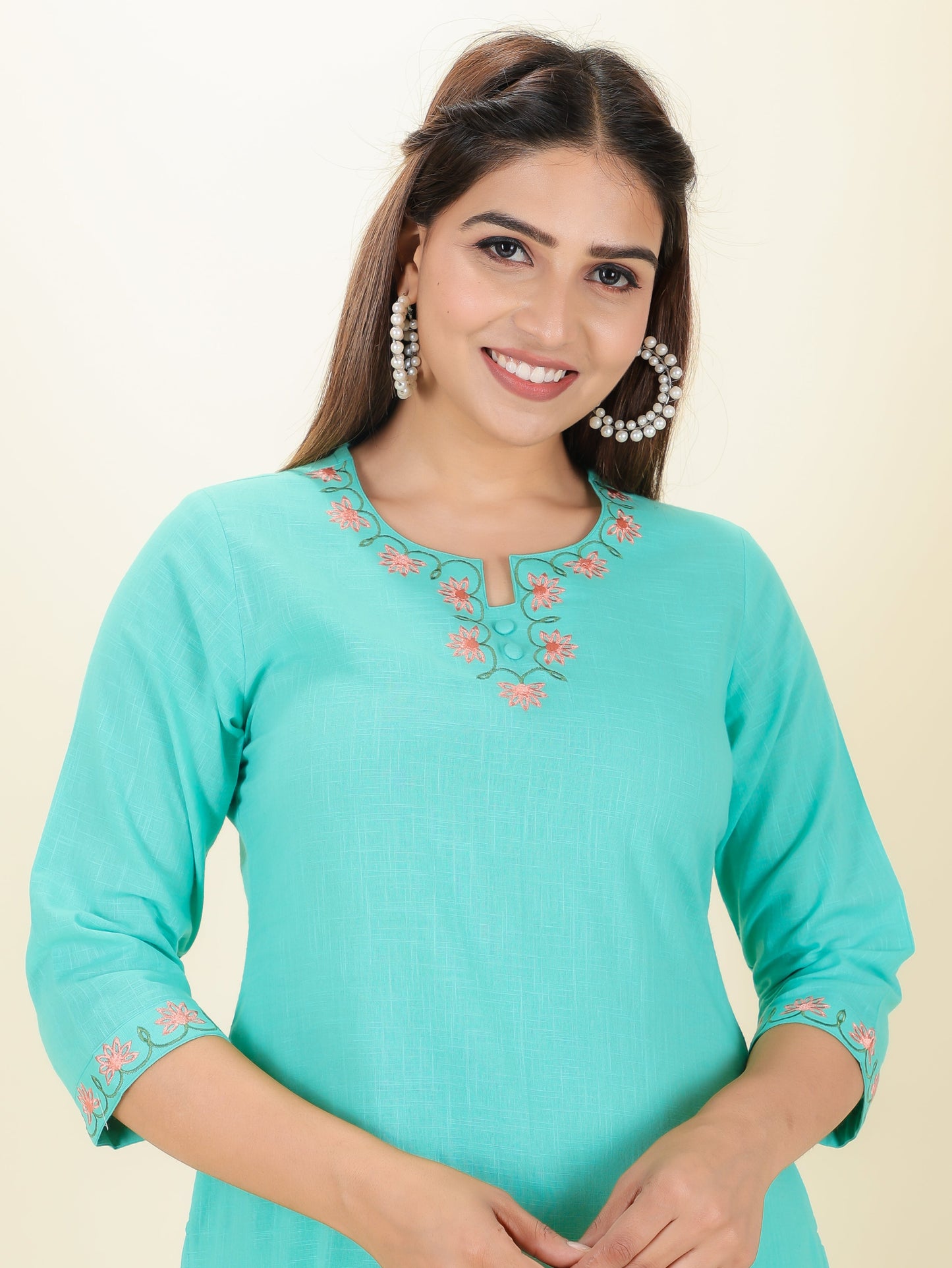 Natural Cotton Solid Straight Green Kurta