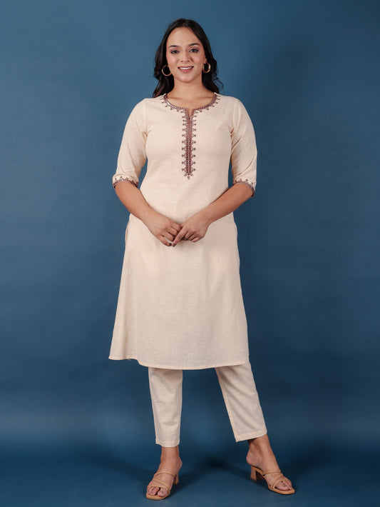 Natural Cotton Solid A-line Beige Kurta