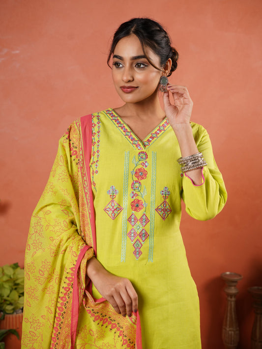 Cotton Voile Floral Lime Green