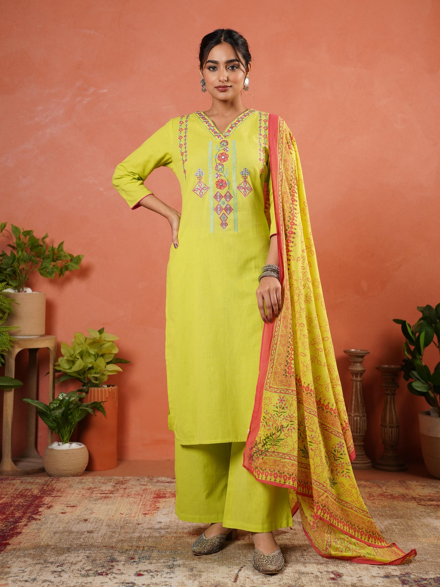 Cotton Voile Floral Lime Green
