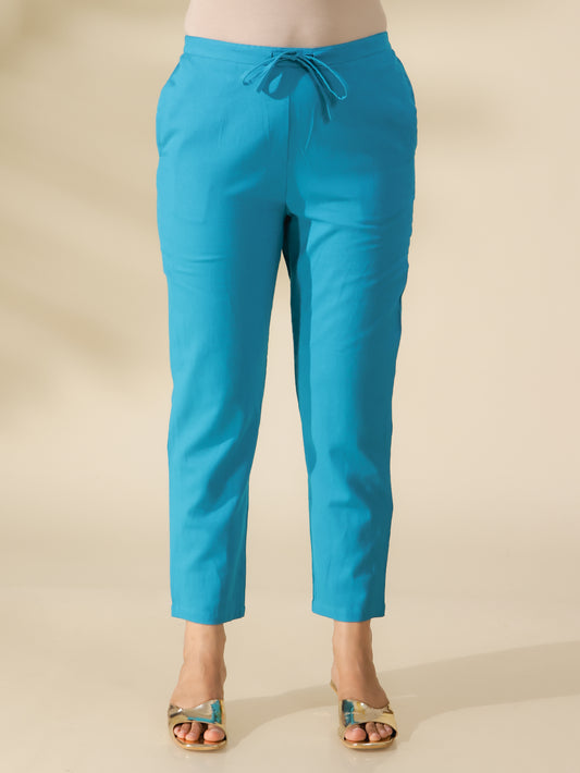 Linen Cotton Solid Green Tapered Trousers