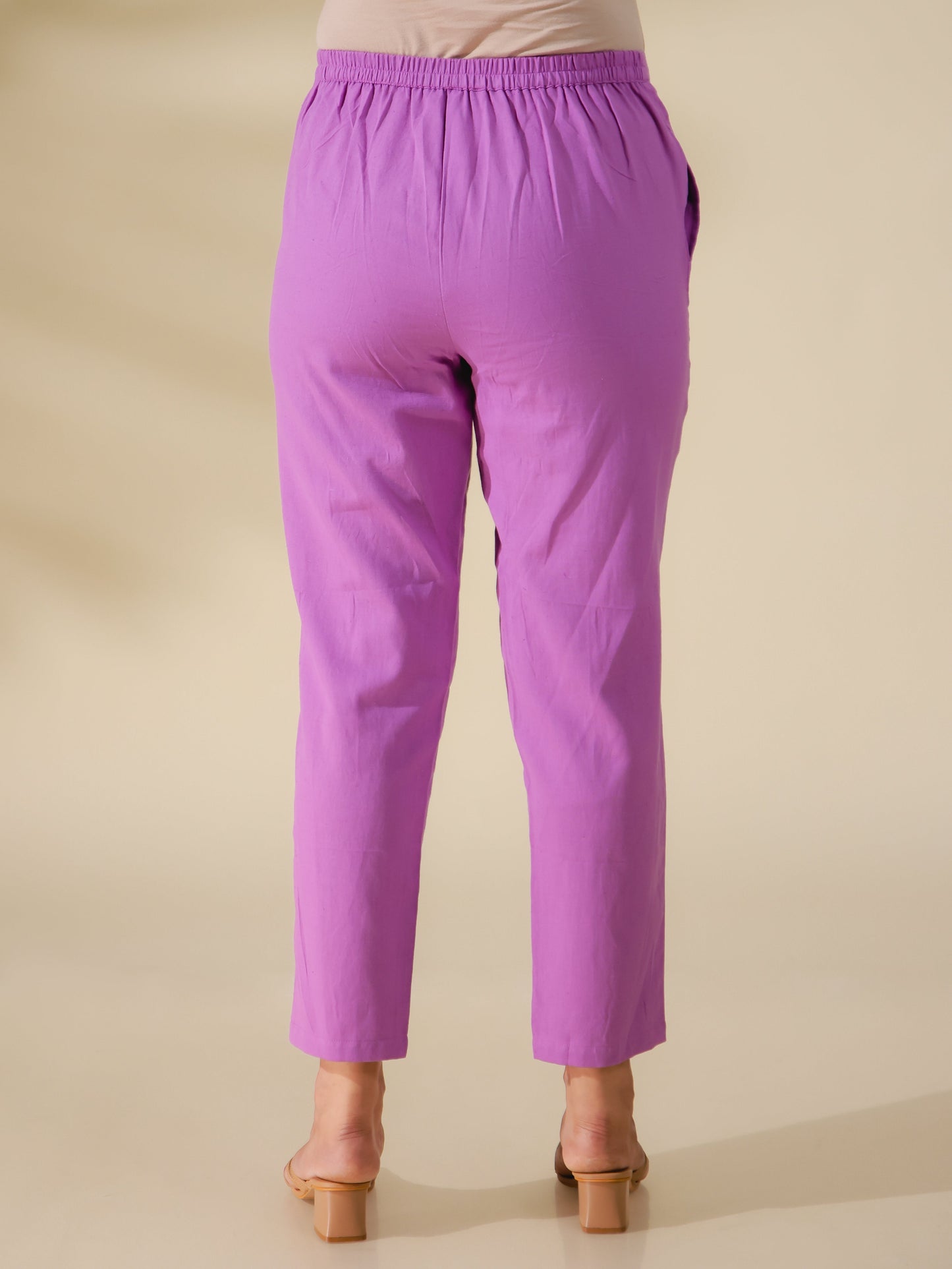 Linen Cotton Solid Purple Tapered Trousers