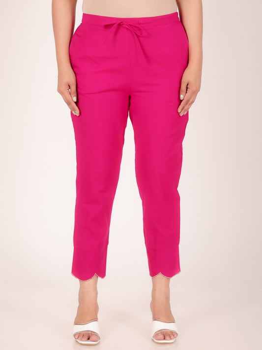 Linen Cotton Solid Pink Tapered Trousers